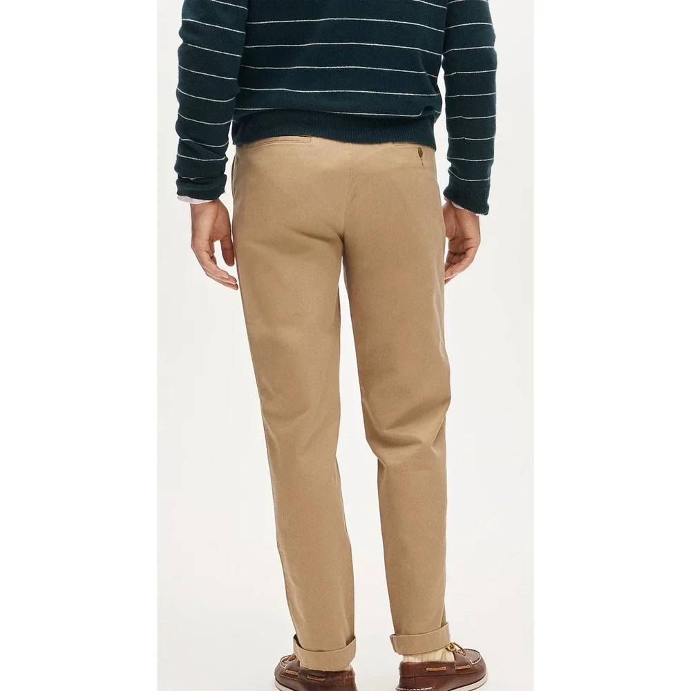J.Crew Mens Tan Essential Khaki Flat Front Straight Leg Cuffed Chino Pants 34x32